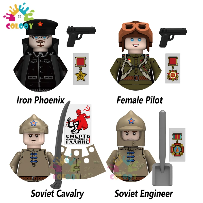 

Kids Toys WW2 Soviet Cavalry Soldiers Building Blocks Officer Engineer Pilot Mini Action Figures Toys For Kids Christmas Gifts