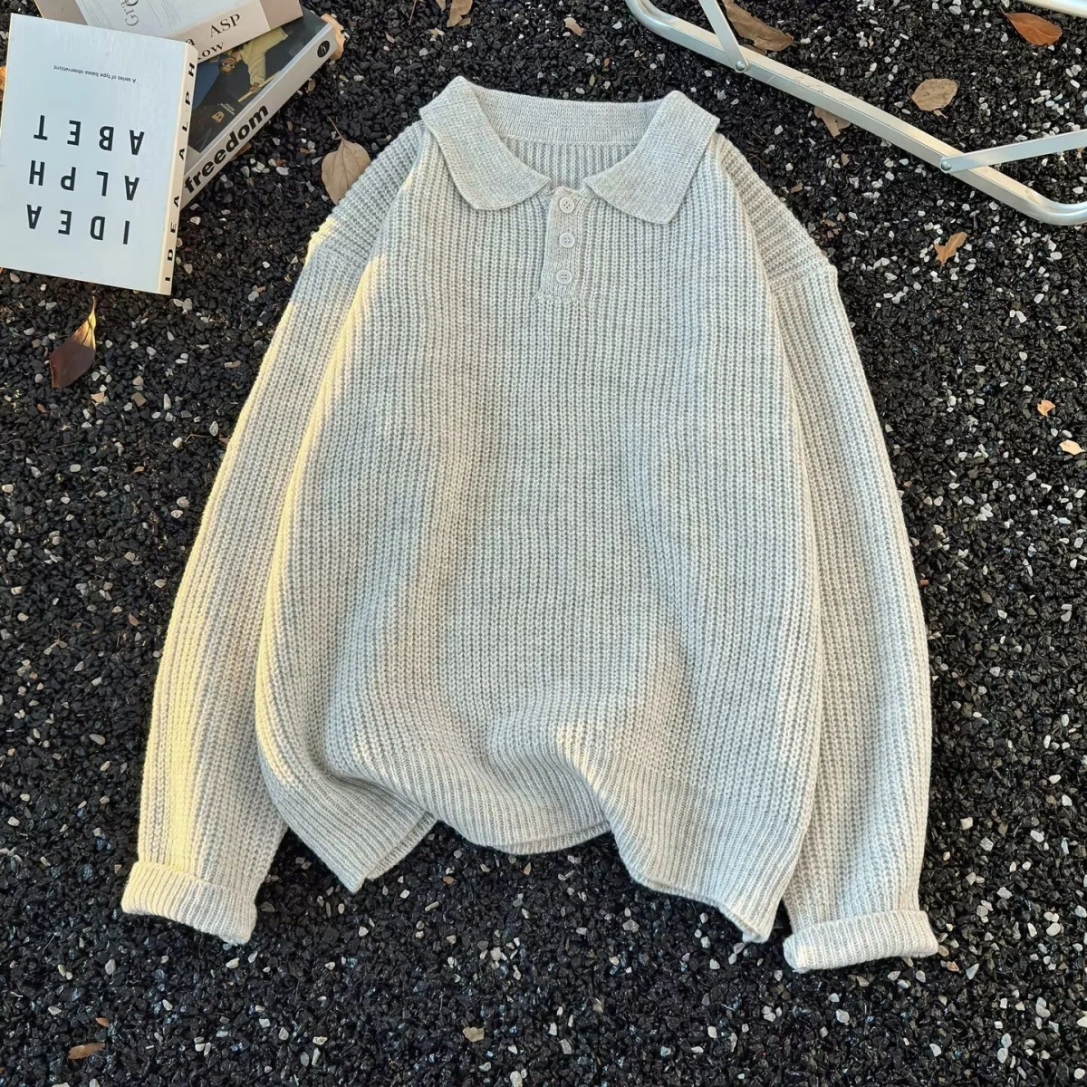 

Американский свитер с воротником в стиле ретро, мужской свитер, осенний уличный крутой вязаный свободный модный молодежный свитер из полиэфирного волокна