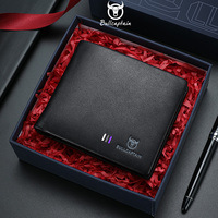 BULLCAPTAIN Leather Men Wallet Thin Style Folding Men Credit Card Holder Wallet RFID Blocking Purse Gift Box Christmas Gift