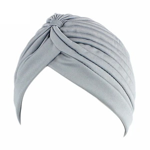 Elástico nó torção turbante bandanas feminino lenço gorro muçulmano hijab chapéus indianos feminino quimio boné adulto cor sólida cabeça envoltório 10 principais vendas malha indiana - №5