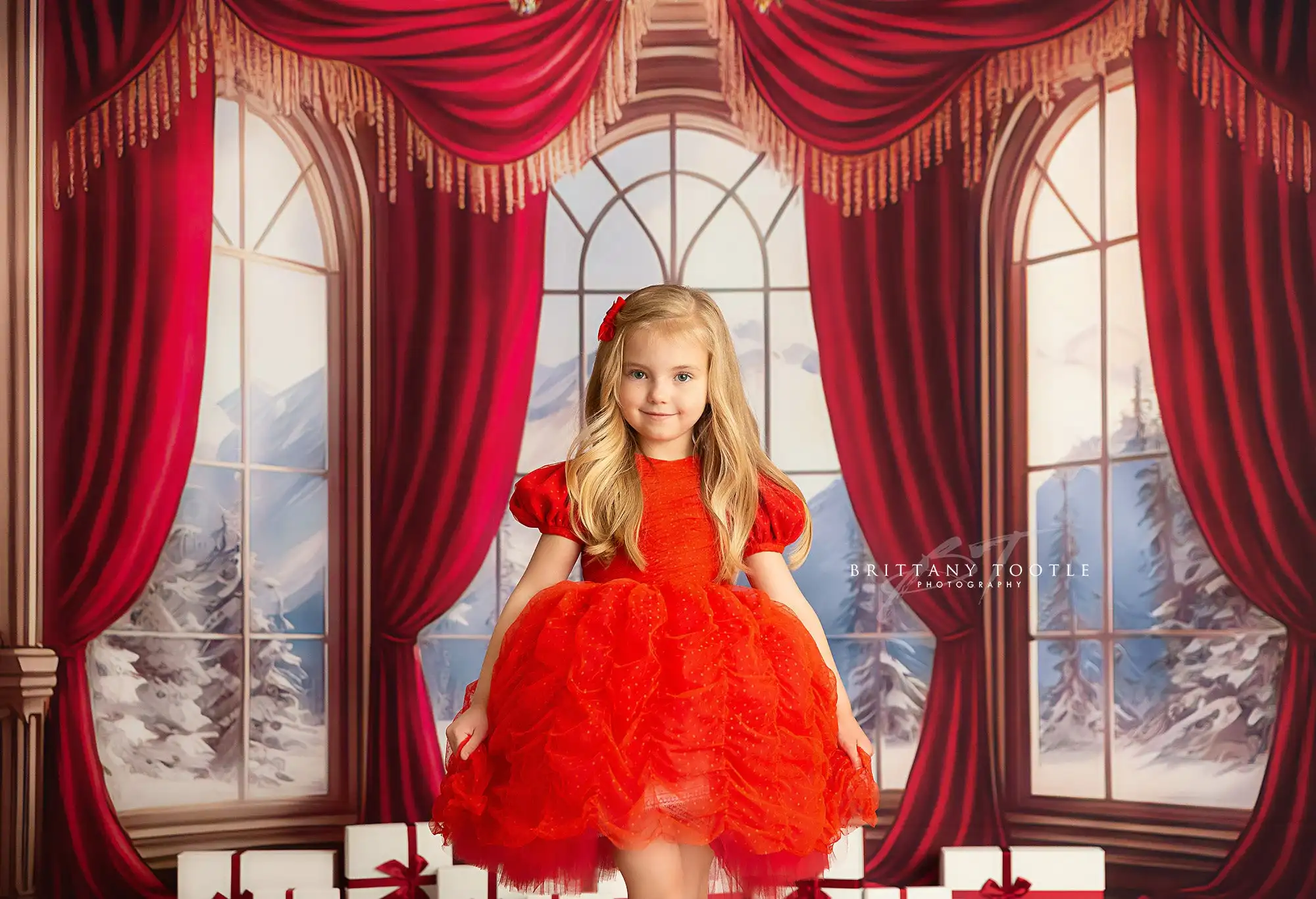 Holiday Abbey Backgrounds Kids Adult Photography Props Child Baby Decors French Window Snow Mountain Scenery Photo Backdrops