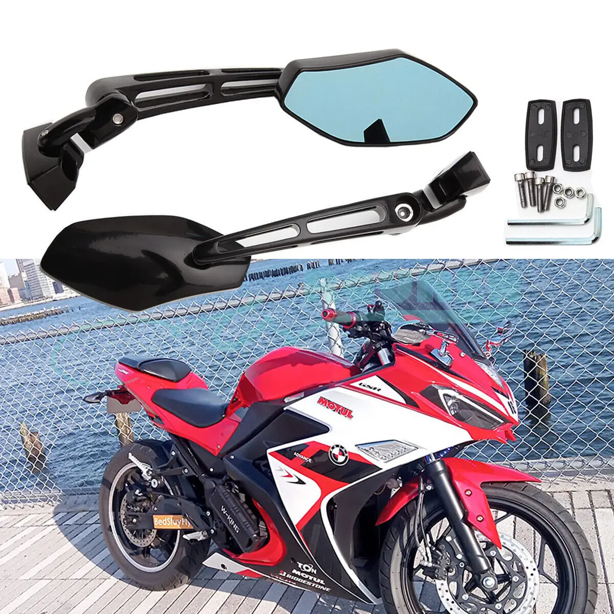 

CNC Universal Aluminum Foldable Racing Rear View Rearview Mirror for Yamaha FZR YZF R1 R1S R6 R6S 600R Suzuki GSXR 600/750/1000