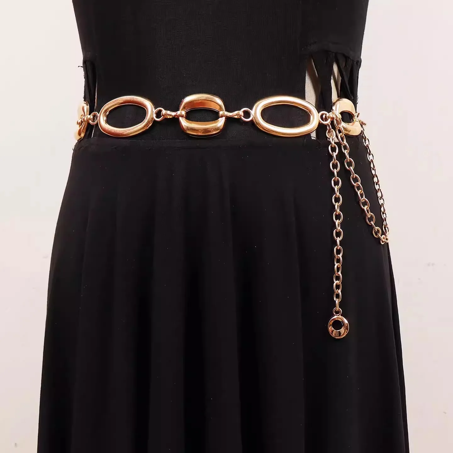 Women's Fashion Gold Silver Metal Chain Cummerbunds Female Dress Corsets Waistband Belts Decoration Narrow Belt R787