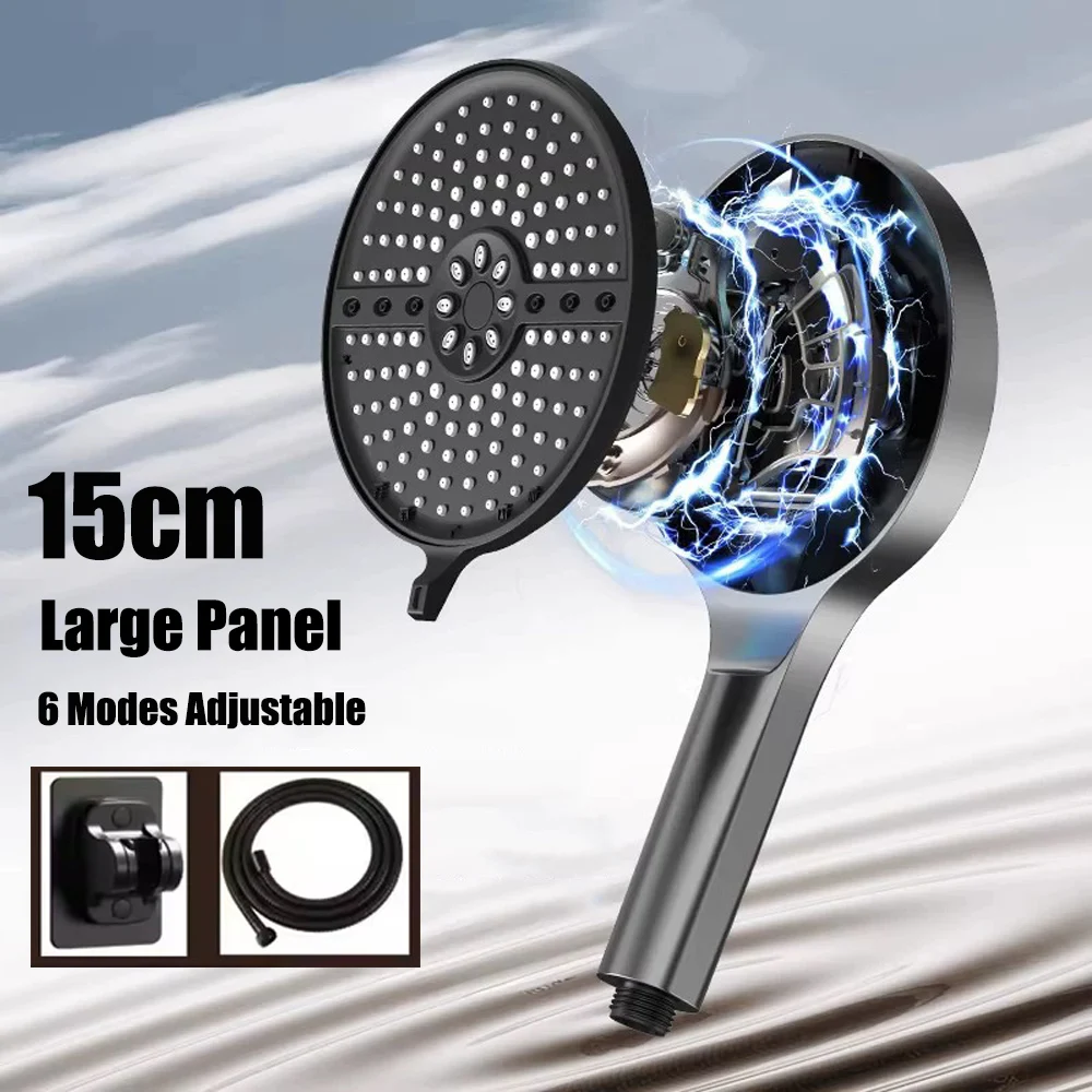 Ручная душевая лейка 15 см с 6 режимами, высоким давлением и большим потоком, массажные форсунки для спа-процедур, аксессуары для ванной комнаты