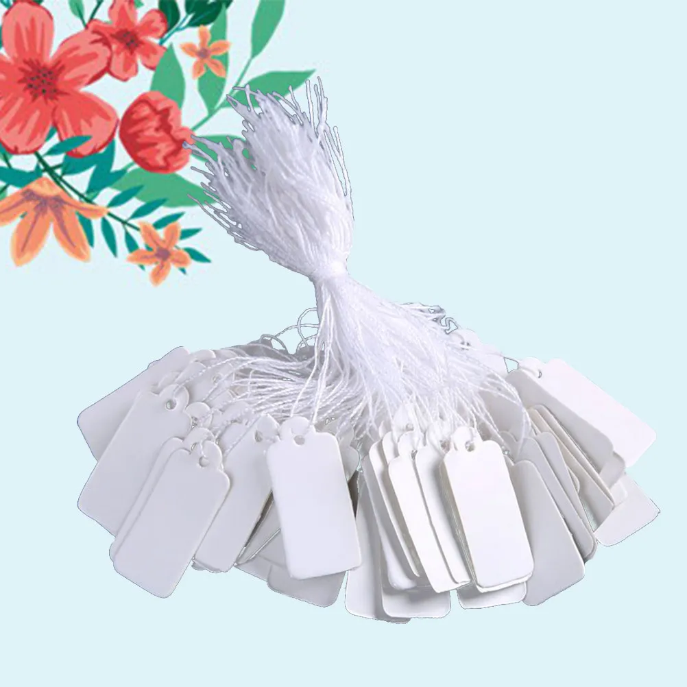 500Pcs Large Space Writing Display Tags White Paper Hanging Price Labels Knotted String for Jewelry Apparel Footwear Crafts