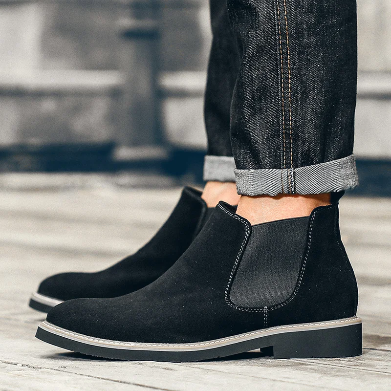 Autumn Winter Chelsea Boots Men British Style Suede Leather Shoes Men Slip on Casual Ankle Boots Men Big size 46 bota masculina