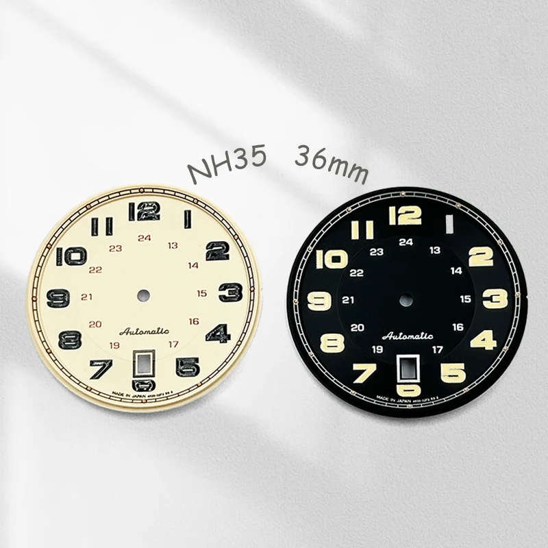 NH35 36mm Watch Dial Green Luminous Custom Logo NH35 Dial Fit Japanese Movement Watch Repair Parts