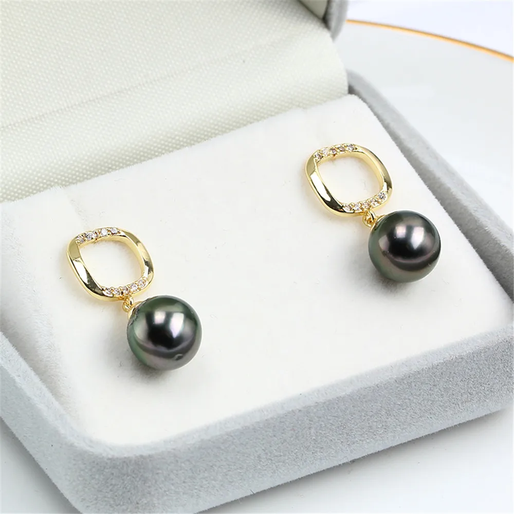 

S925 Silver Needle Domestically Made 14k Gold Wrapped Exquisite Small Square Pearl Zircon DIY Empty Earrings for Women