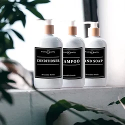 6 PCS Black Soap Dispenser Labels Waterproof Lotion Label Shampoo Conditioner Body Wash Bathroom Shower Bottle Sticker