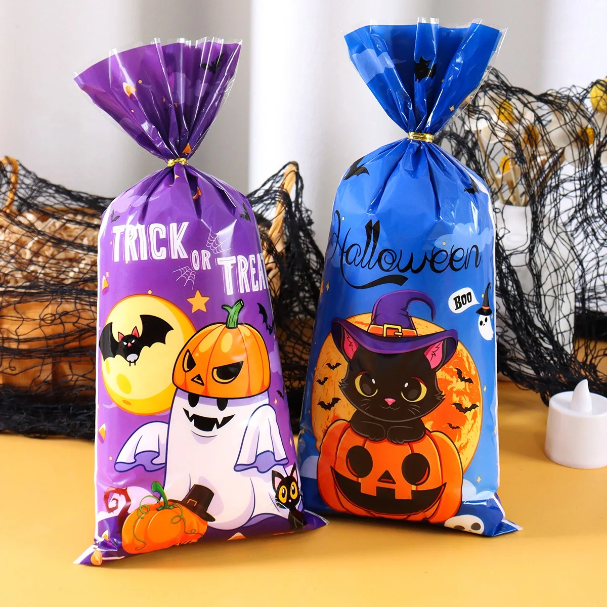 25/50/100 Stück Halloween Geisterkatze Geschenktüten Süßigkeiten Keks Verpackungsbeutel Süßes oder Saures 2025, Happy Halloween Party Decor Supplies – Detail 2