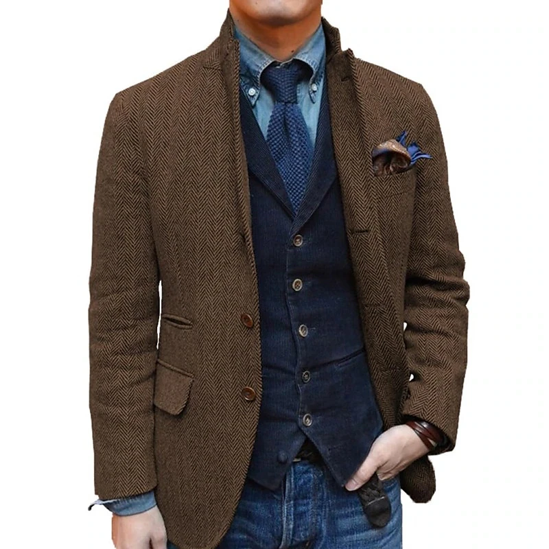 

Men's Herringbone Suit Single Breasted Slim Fit Casual Men's Blazers Suits 1Pieces Wool Coat for Men Jacket Luxury Designer Male