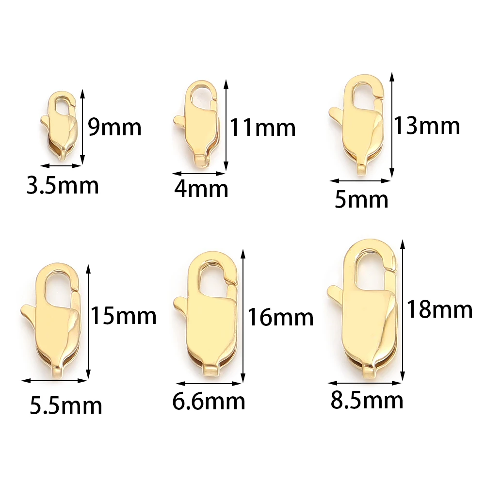 5pcs High End Quality Gold Stainless Steel Rectangle Lobster Clasps Hooks Connector for DIY Crafts Making Keychains Decor