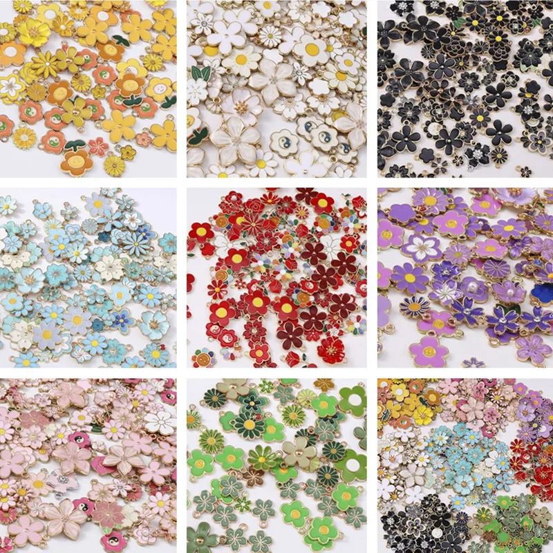 

Duarte 20Pcs/Lot Mix Colorful Random Enamel Flower Charms for Jewelry Making Earrings Pendants Necklaces DIY Crafts Accessories