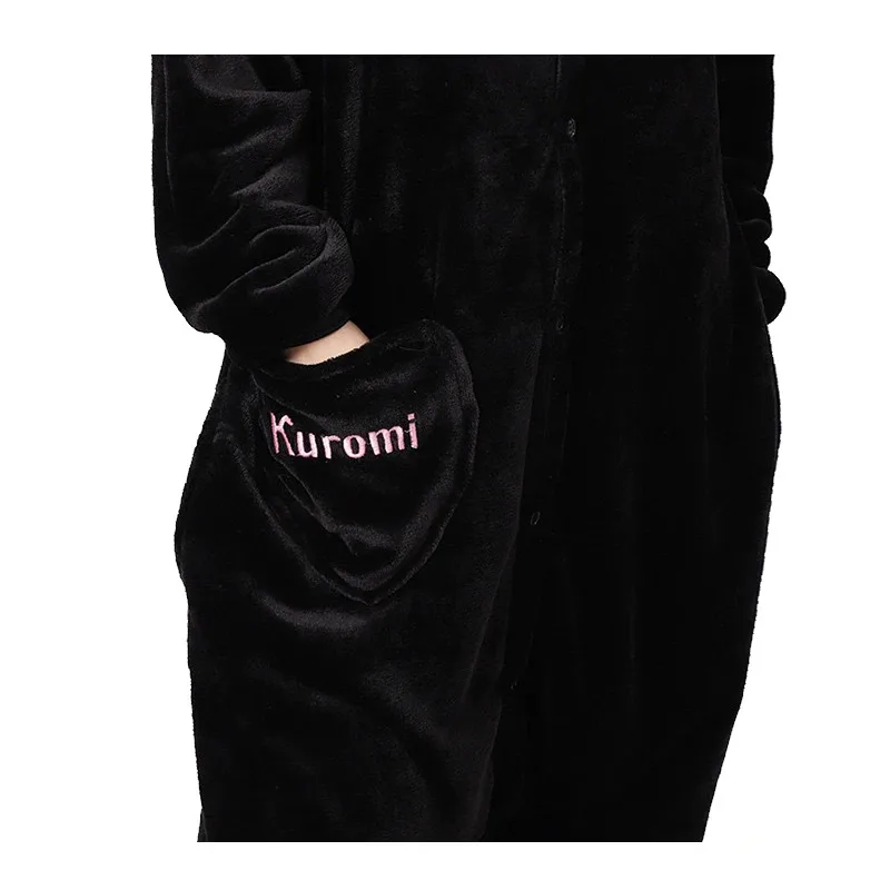 Kuromi Kigurumi Women Onesies Anime Pajamas Cartoon Clothes For Adults Boy Girls Full Body Pijamas Flannel One-Piece Bodysuit