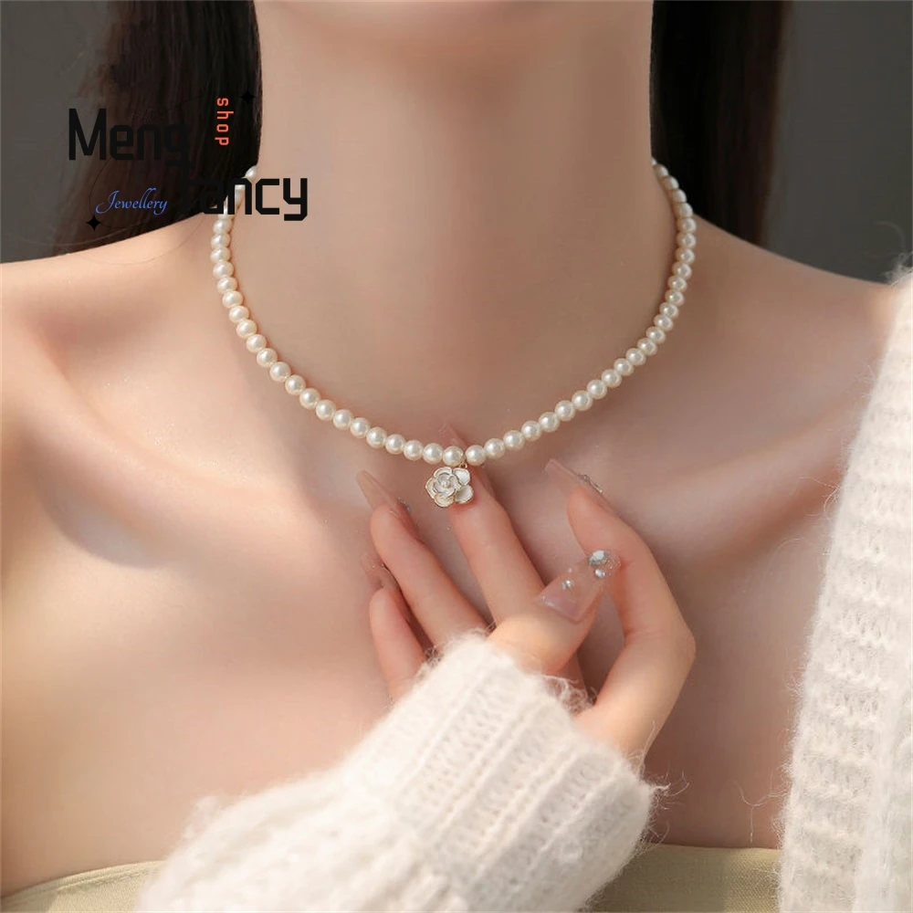

Pearl Camellia Pendant Necklace Female French-Style Internet Celebrity Best Friend Flower Pearl Collarbone Chain Fashion Jewelry