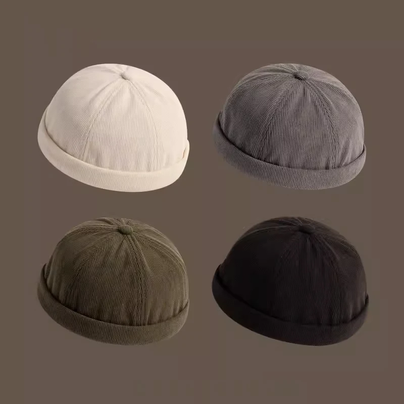 

Fashion Men Skullcap Landlord Retro Beanie Hats Street Portable Hip Hop Cap Solid Color Brimless Hat Spring Autumn Cap Wholesale