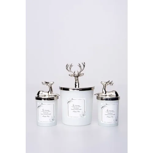 Dream Christmas Silver Deer In Vanilla Scented White Cup Candle Set