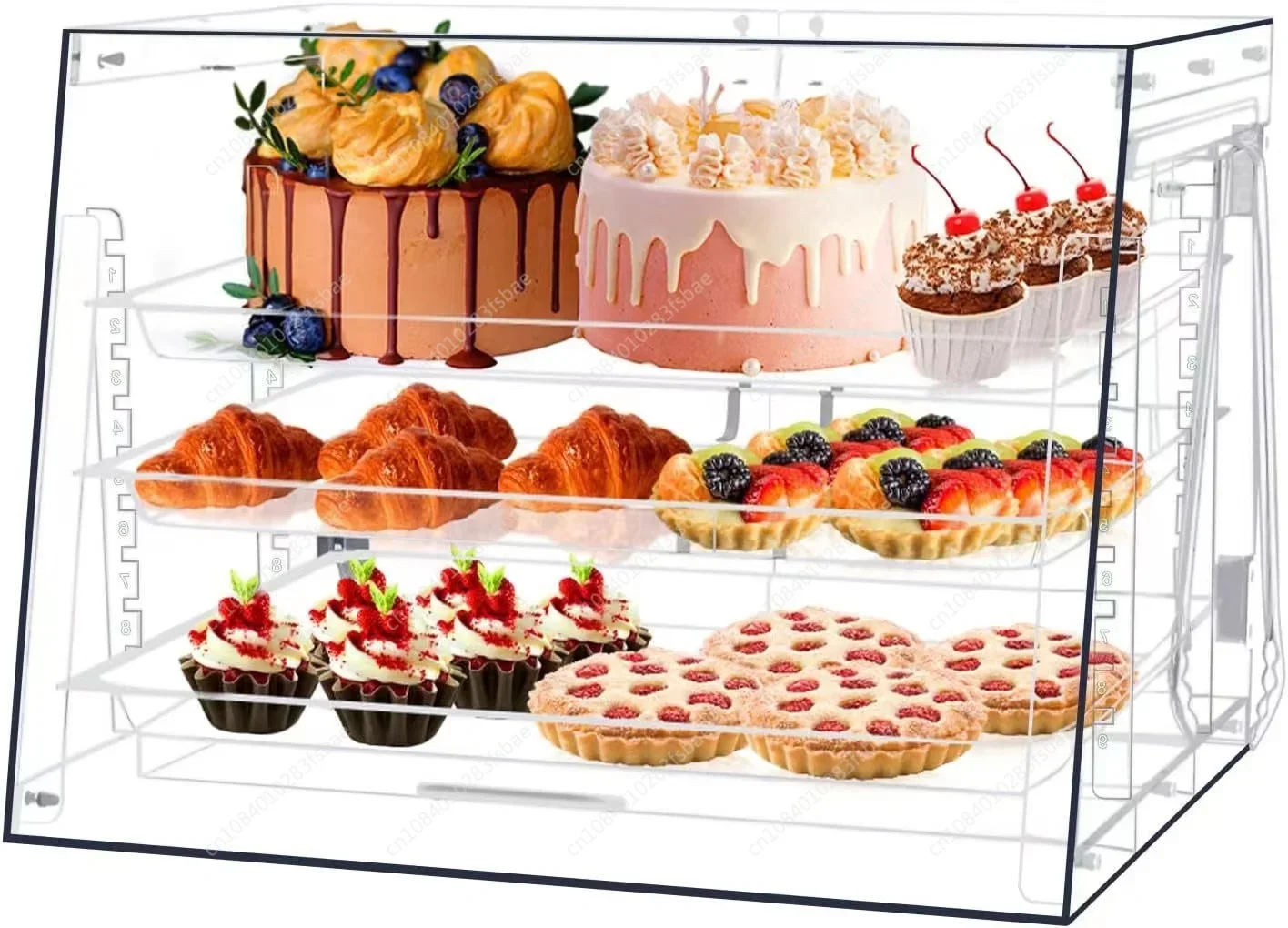 Acrylic pastry display rack, multi-layer bread display cabinet with door, donut biscuit cake display cabinet