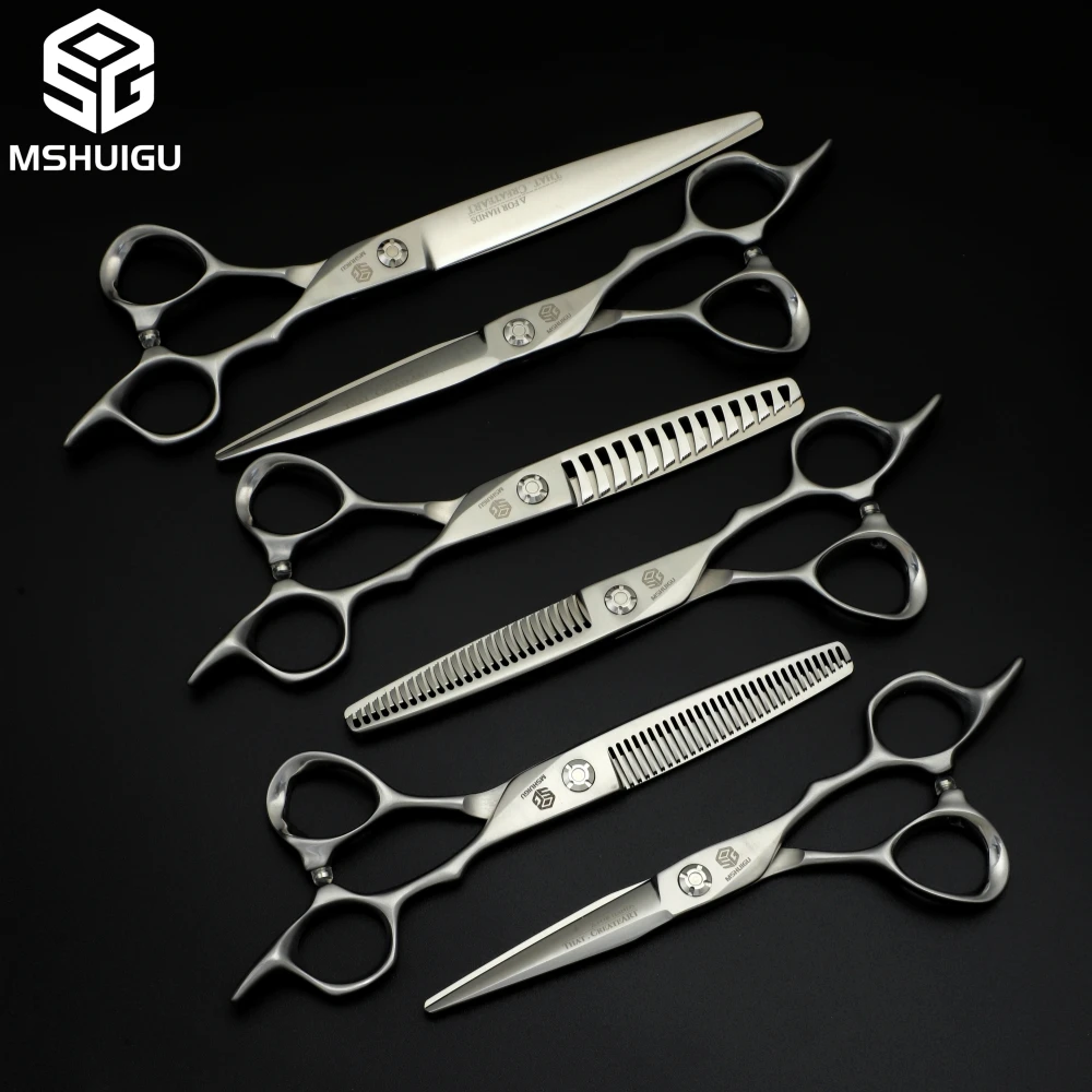 MSHUIGU VG10 Steel Professional Hair Scissors Matte Finish 6/6.5/7 Inch Multiple Gauge Thin Shears for Barber Shop Haircut Tools