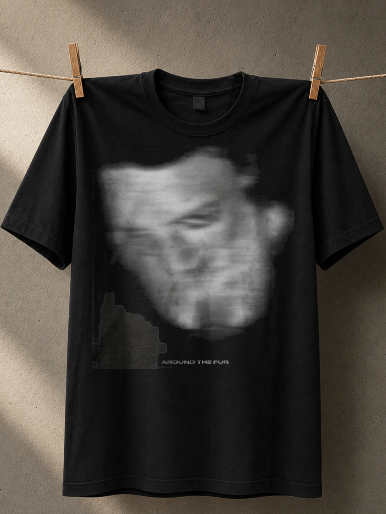 Around The Fur blurred grayscale face art with tiny tion text alternative music inspired dark mood  Unisex All T-Shirt
