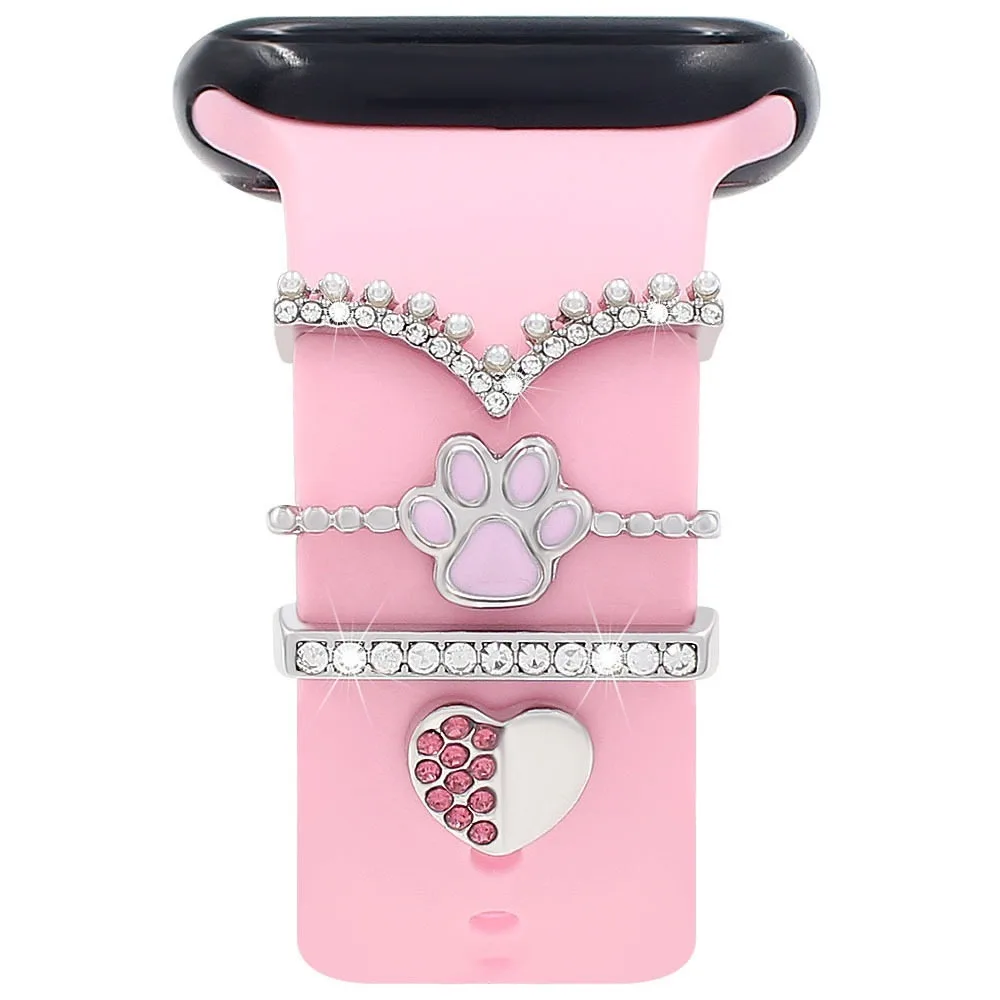 Compatible with Watch Silicone Strap Moon Heart Paw Print Metal Charm Stud Fashion Wristband Decorative Accessory