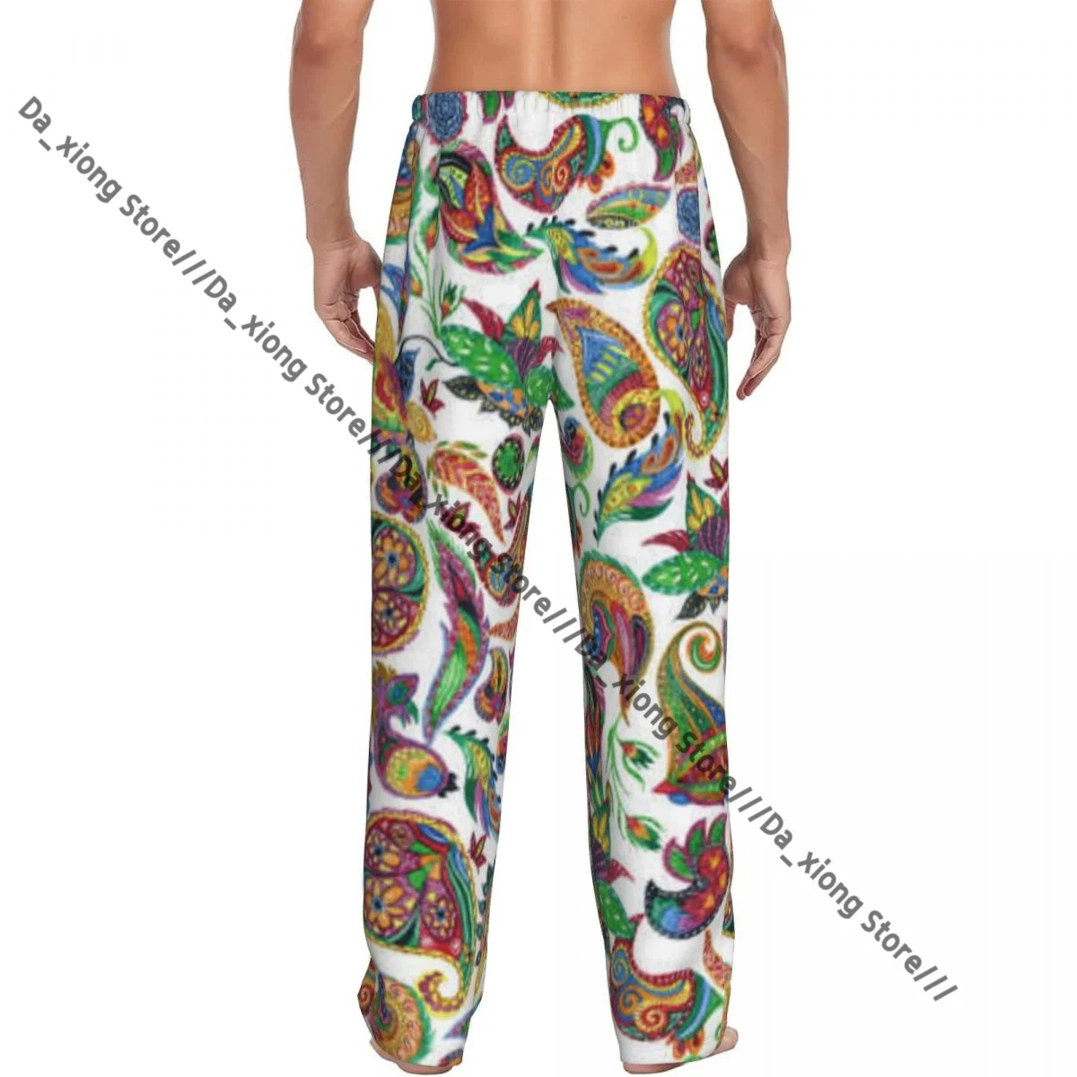 メンズパジャマ ルーズスリープパンツ パジャマ 水彩ペイズリー オリエンタルプリント ロングラウンジボトムス カジュアルホームウェア