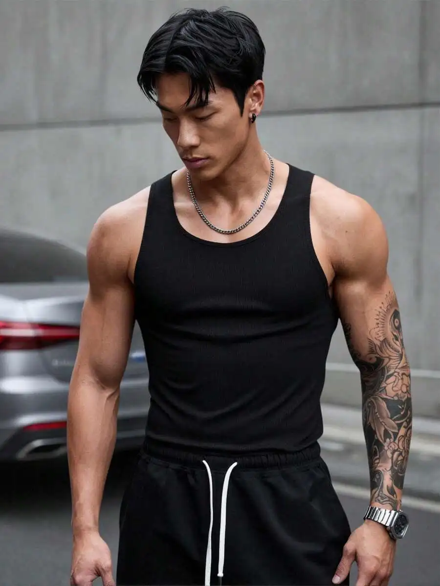 

Mens Casual Solid Color Sleeveless Sports Tank Top For Gym