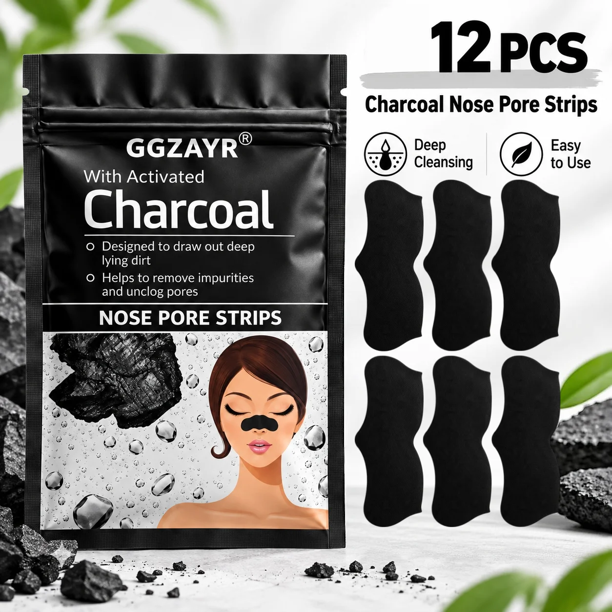 12PCS Black Charcoal Nose Pore Strips, Deep Cleansing Nose Stickers for Daily Skin Care