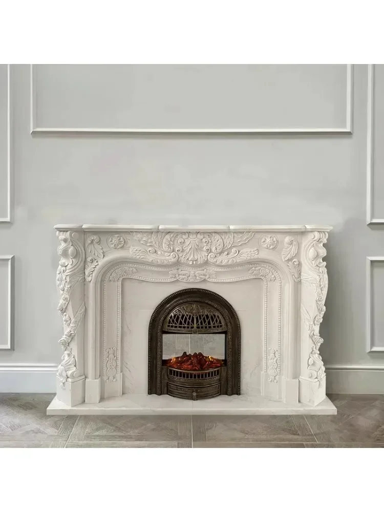 

L1 Marble mantel French retro carved stone stone carving villa living room decorative cabinet ornament living room decoration