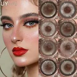 UYAAI 1Pair Gray Contacts Natural Colored Lenses Yearly Fashion Gray Big Eyes Mirage Series Makeup Beauty Green Eyes Contacts