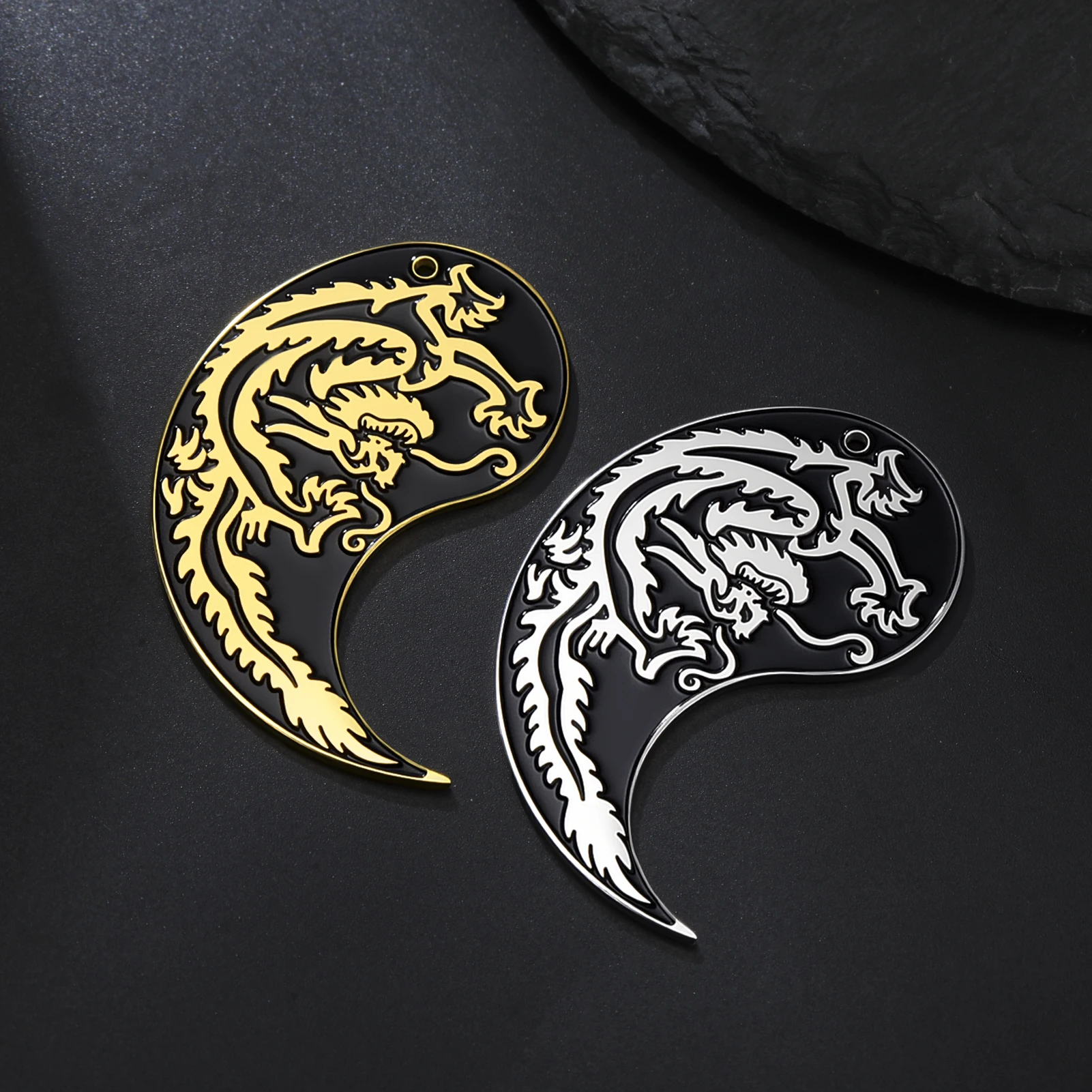 

Stainless Steel Yin Yang Tai Chi Double Dragon Pendant, Classic Charm Jewelry Accessories Making