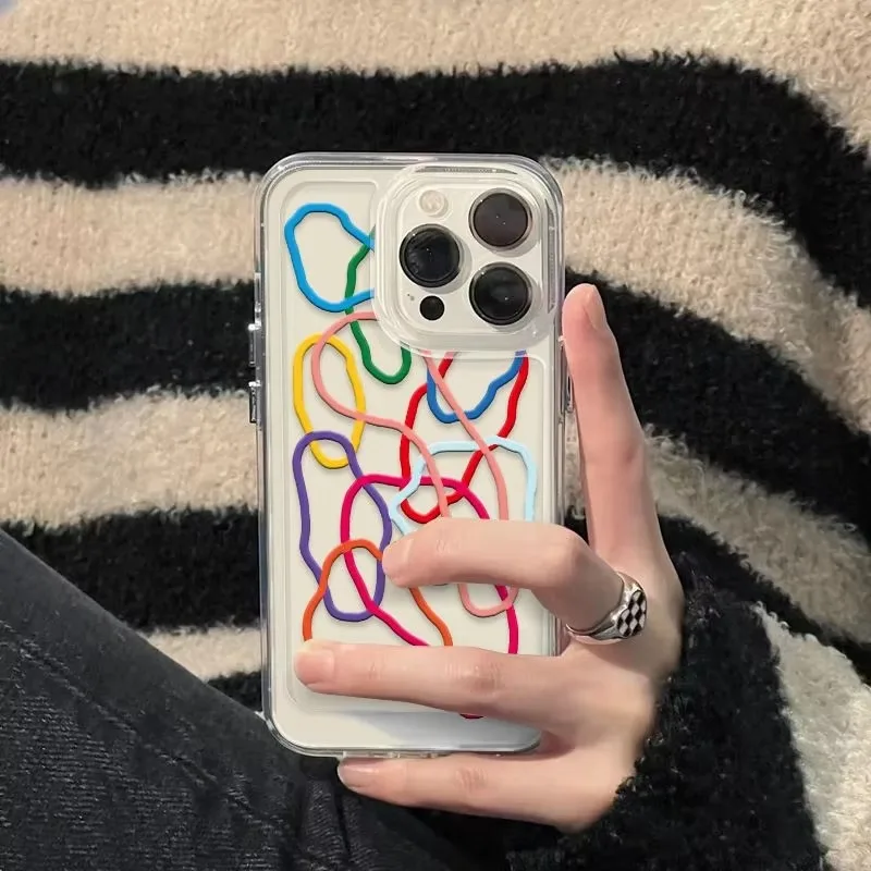 

Ins Korean Colorful Circles Phone Case For iPhone 17 16 15 11 12 14 13 Pro Max Mini XS XR 7 Plus 16E Air Shockproof Cover Fundas