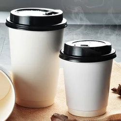 50pcs Disposable Coffee Cups Insulation Takeaway Paper Cup With Lid Office Kraft Paper Disposable Hot Coffee Milk Cup Cup