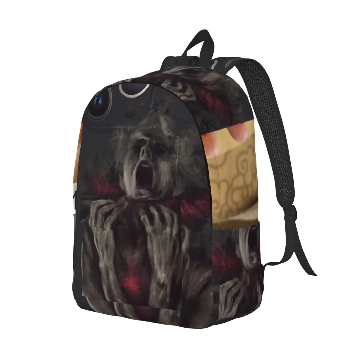 Gothic School Backpack Center Screaming Figure Expressive Graphic Black Crimson Red Charcoal Edgy Daypack for School Work Men