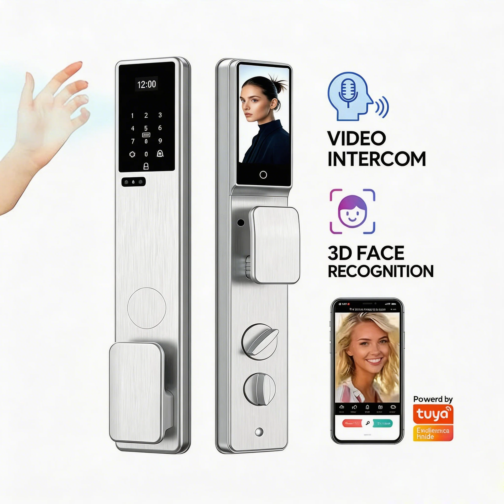 2026 New Waterproof Outdoor Smart Lock 3D Face Fingerprint NFC Keyless Entry Smart Front Door Lock