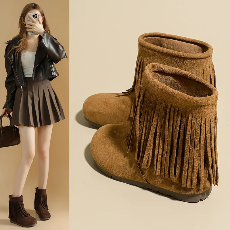 

Bohemian Style Ankle Boots, Tassel Short Western Versatile Boots, F761