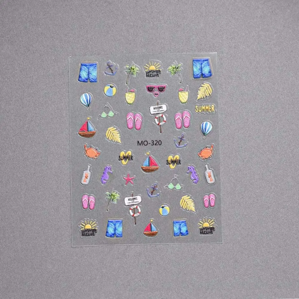 Conch Star Ocean Nail Stickers Starfish Sea Jellyfish Ocean Nail Decals Coconut Tree Soft Embossed Stickers