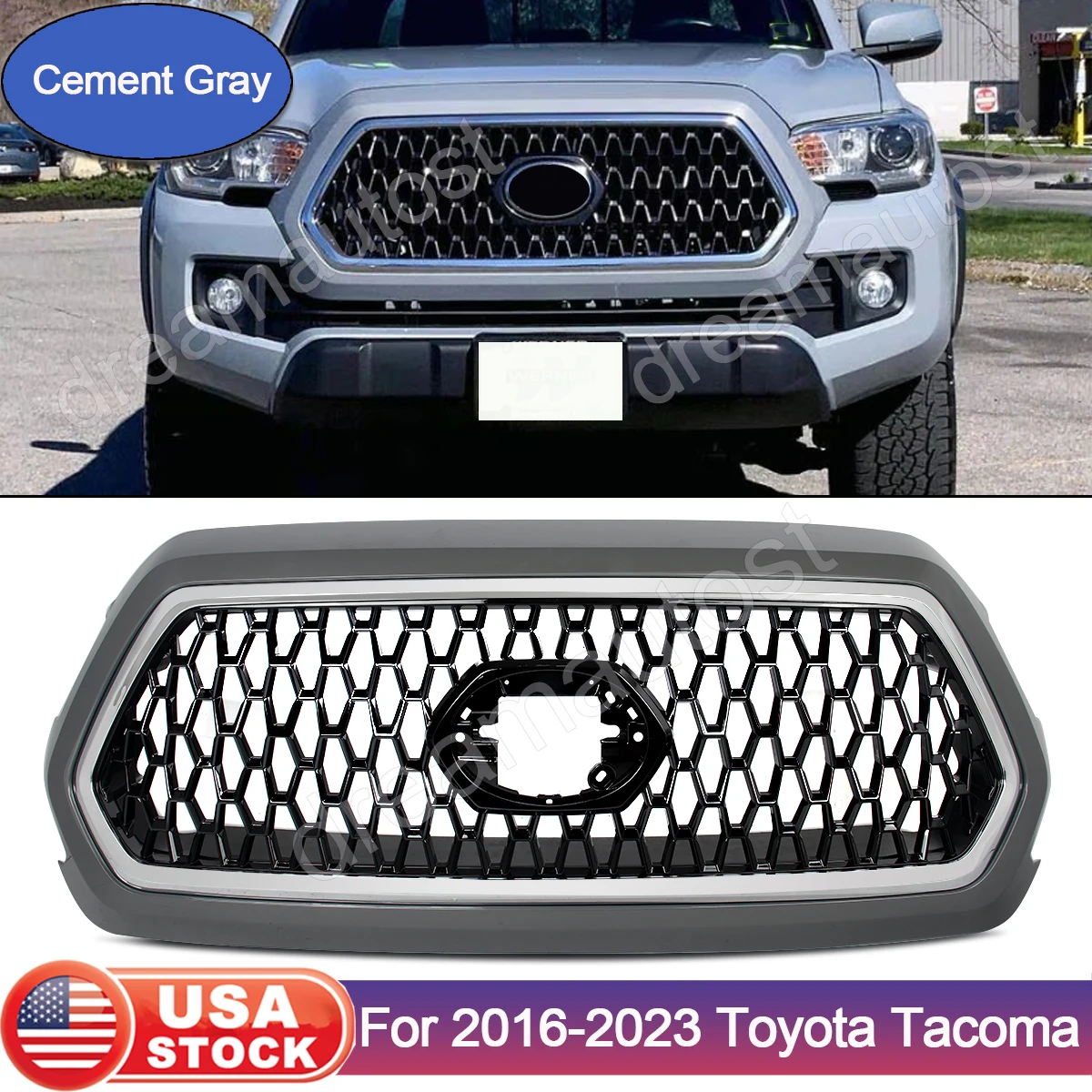 Magickit Front Bumper Grille Upper Grill Replace For 2016-2023 Toyota Tacoma 2019 TRD 1H5 Honeycomb Radiator Grille Cement Grey