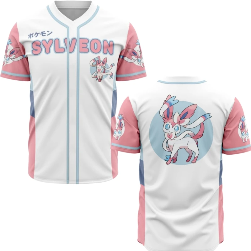 Nova Camisa de Beisebol Pokémon Verão 2026 com Gola V para Crianças e Adultos, Top Esportivo Solto de Manga Curta, Respirável e de Secagem Rápida para Role-playing