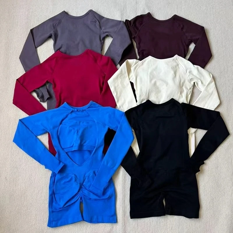 Women Impact Long Sleeve Back Cutout Jumpsuit Breathable Stretchy Soft Comfy Non‑See‑Through Tummy Control Yoga Workout Sports