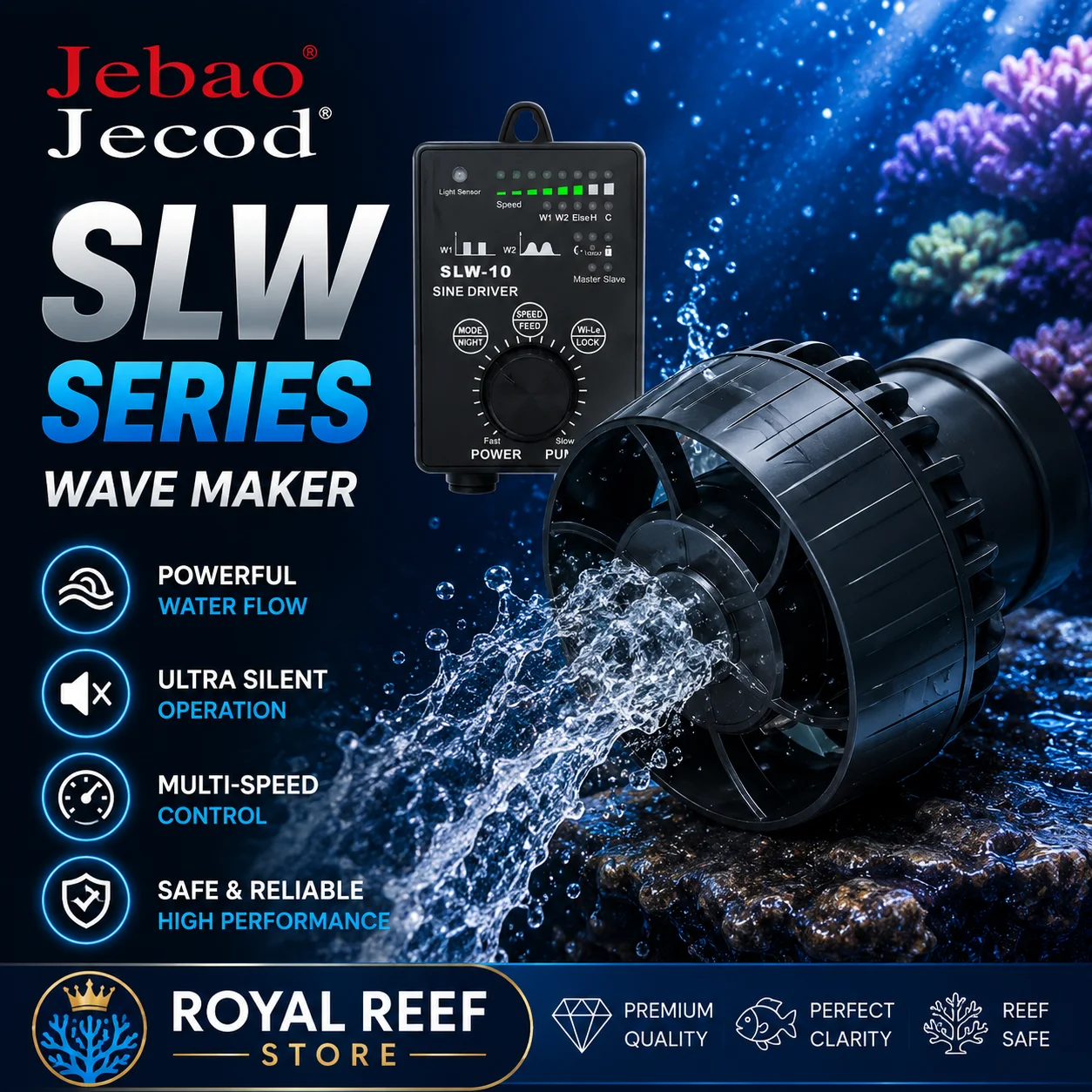 Jebao Jecod SLW Series Constant Manual Control SINE Aquarium Wavemaker Pump for Freshwater Saltwater Fish Tank