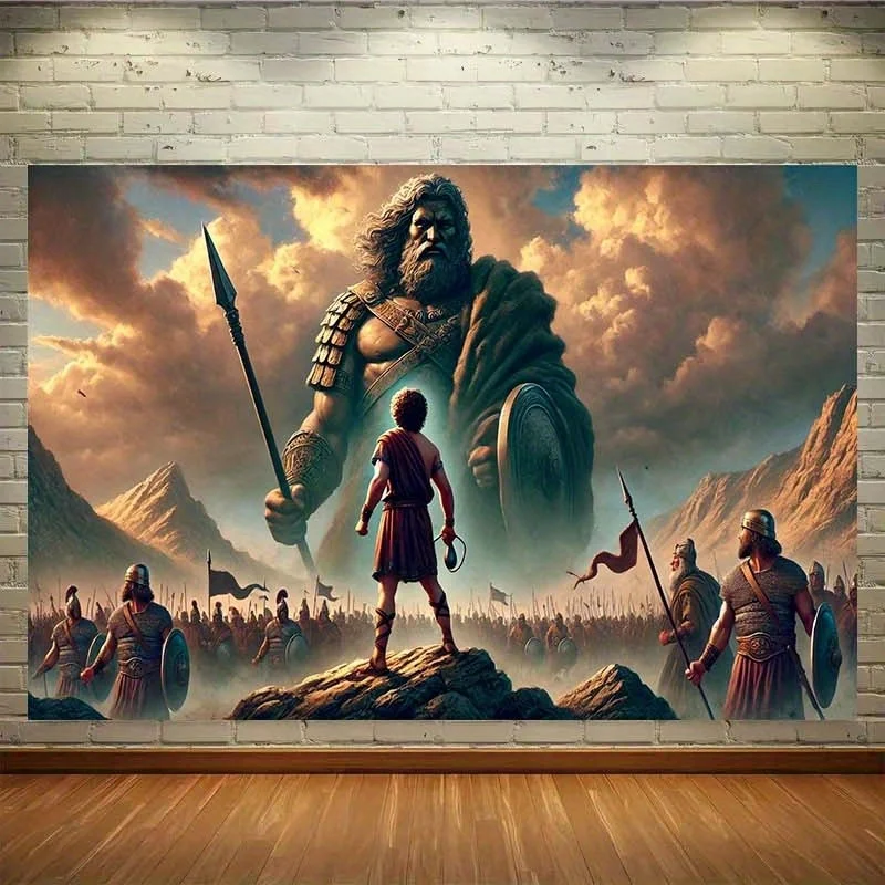 1pc David and Goliath Wall Tapestry – 8x6ft Jewish Mythology Backdrop for Room, Studio, Parties, Outdoor & Home Decor