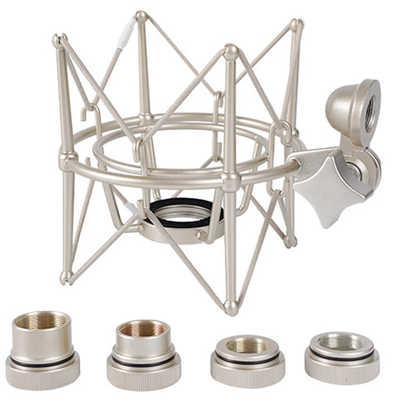 

T82C Hot Sale-2X Microphone Shock Mount Adjustable Mount Recording Mic Stand Metal Bracket Pod Microphone Stand (Champagne Gold)