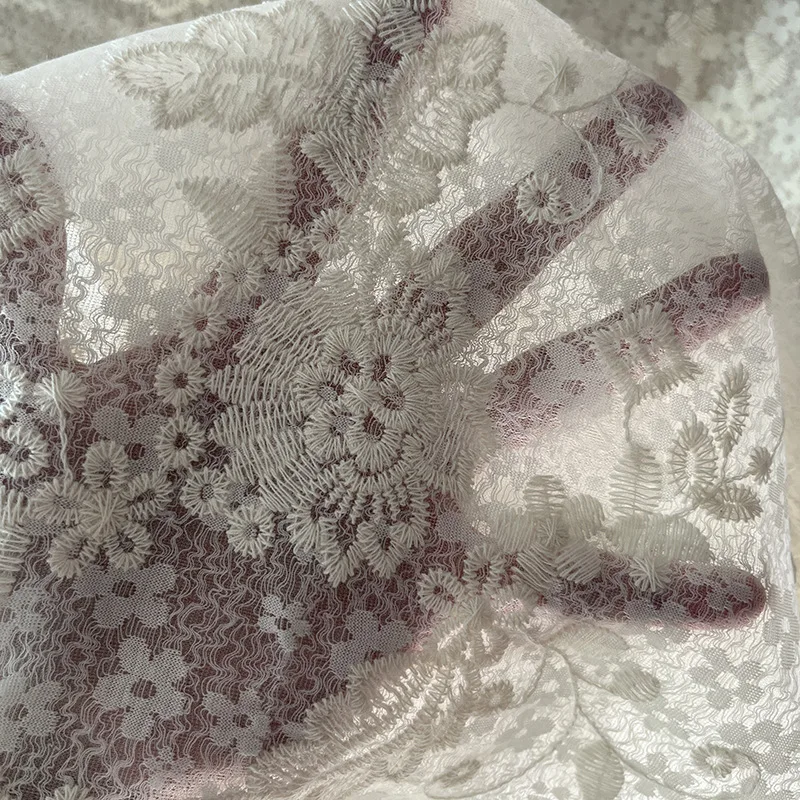

Floral Embroidered Mesh Lace Fabric Wedding Dress Skirt Handmade DIY Cloth Sewing Material