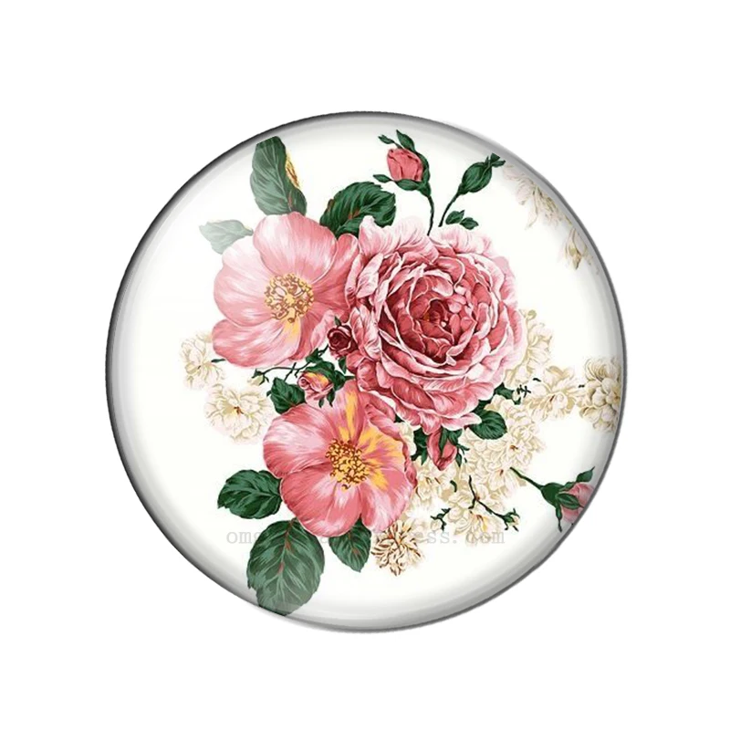 10pcs 12/14/16/mm Fashion Mixed Flower Rose Handmade Photo Glass Cabochons Pattern Domed Jewelry Making Accessories Supplies