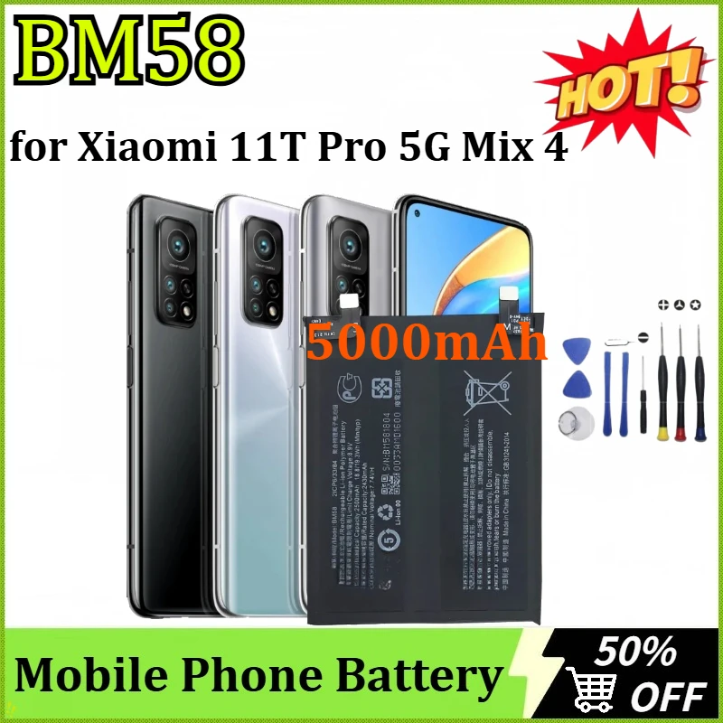 Новый BM58 7,74 В 5000 мАч для Xiaomi 11T Pro 5G Mix 4, сменный аккумулятор большой емкости для мобильного телефона, резервный аккумулятор
