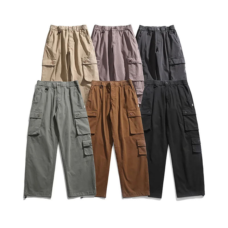 Heavyweight Cotton Good Quality Men's Cargo Pants Spring Autumn Fashion Solid Color Multi-pocket Loose Casual Straight Trouser