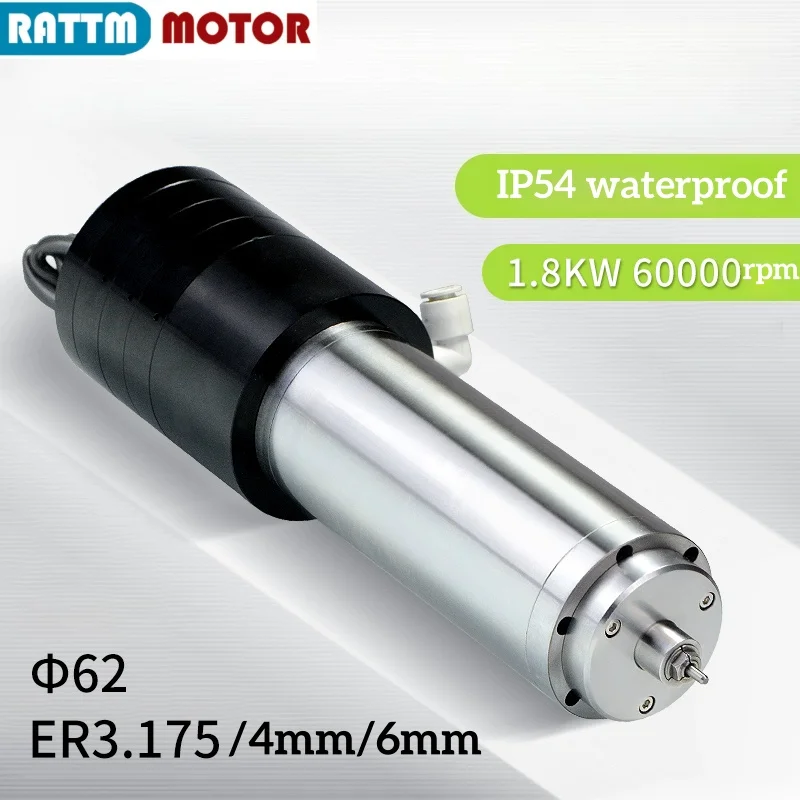 

1,8 кВт, 220 В, 60000 об/мин, 62 мм, шпиндель ATC с водяным охлаждением, автоматическая смена инструмента для фрезерного станка из ПВХ с ЧПУ, керамический подшипник