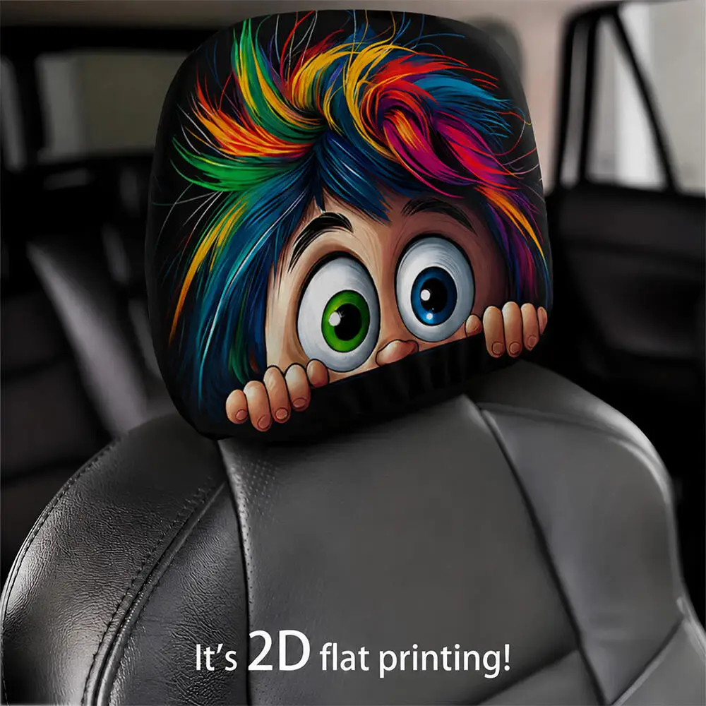 1 Stück Cartoon-Kinder-Autokopfstützenbezug, Buntes Design mit Wispigem Haar, 2D-Druck, Elastisch, Universelle Passform – Detail 1