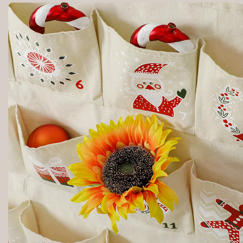 Christmas Advent Calendar Children Countdown 24 Pockets Reusable Canvas Wall Hanging Bags Holiday Decorations